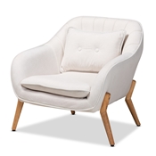 Baxton Studio Valentina Mid-Century Modern Transitional Beige Velvet Fabric Upholstered and Natural Wood Finished Armchair